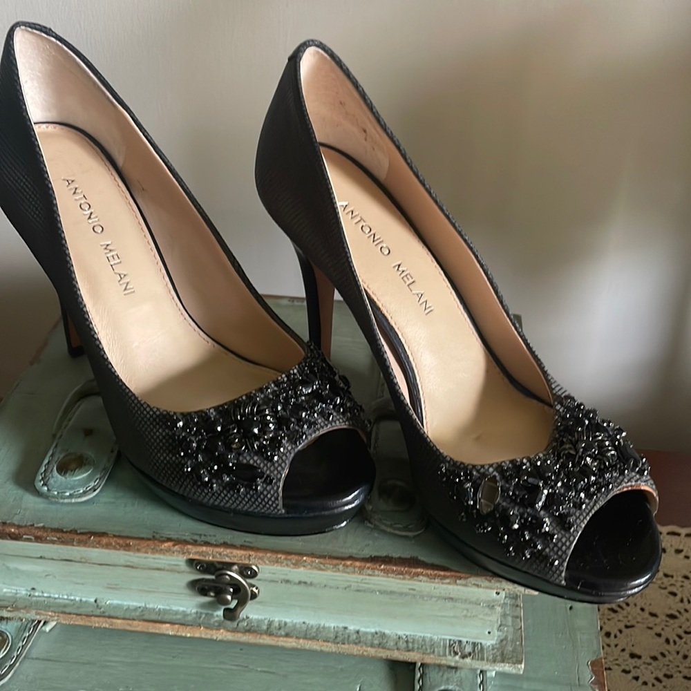 Antonio, melon, high heel, black shoes, never worn